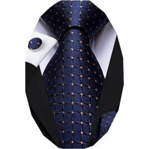 Mens Paisley Striped Tie Set with Pocket Square Cufflinks Wedding Business